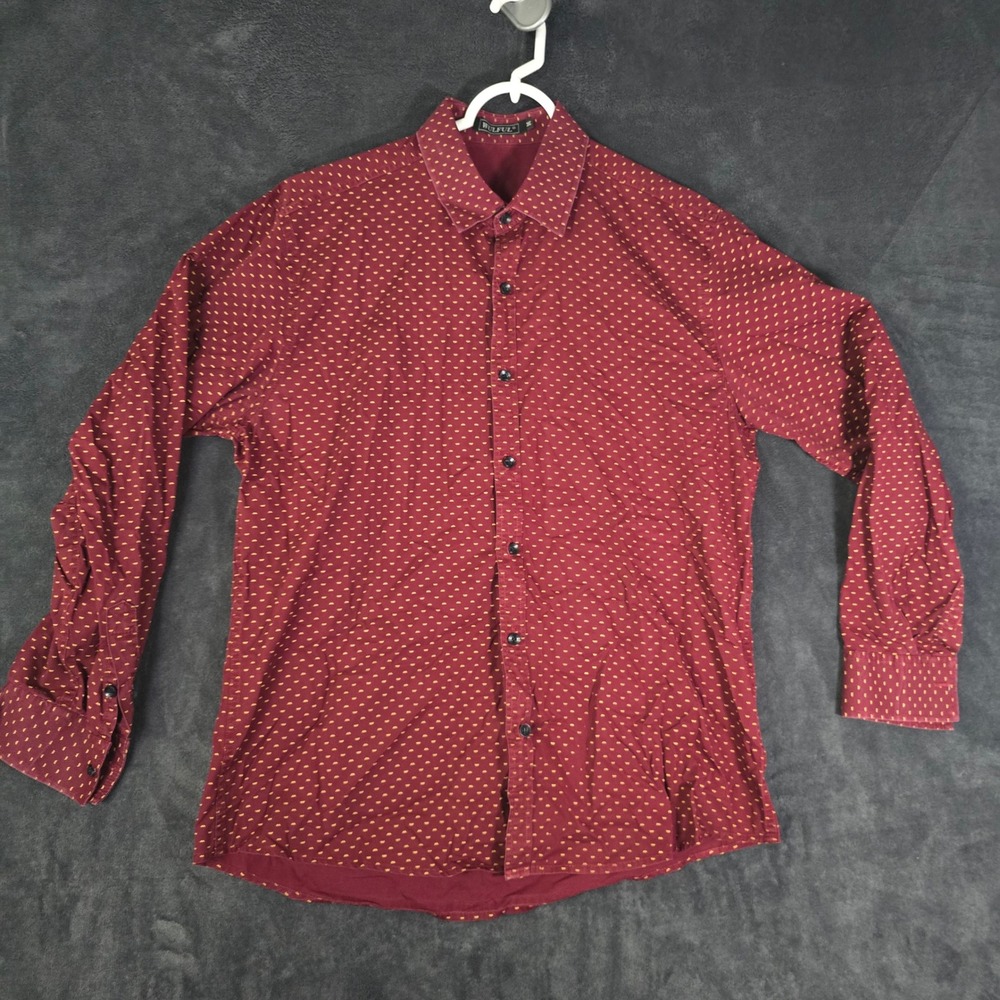 WULFUL Mens Burgundy Yellow Geometric Print Long Sleeve Button Up Shirt Size‎ M